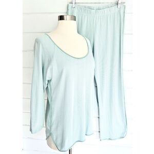 LAKE 100% Pima Cotton Long-Long  Pajama Set in Parisian Green Stripe - M